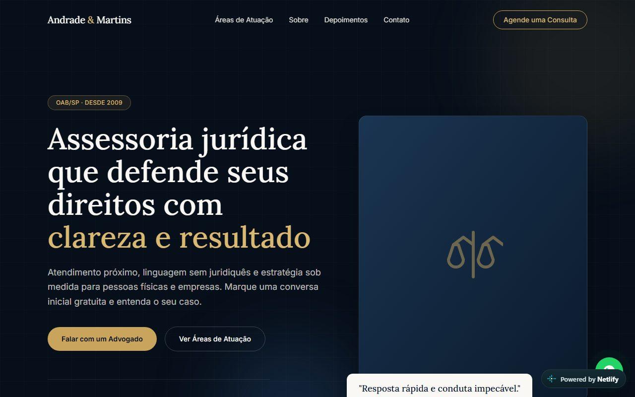 Página inicial do site Andrade & Martins Advocacia